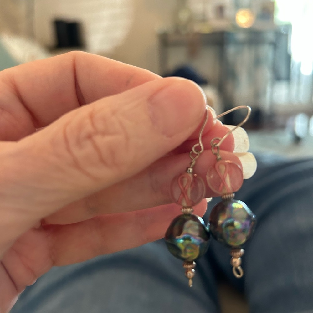 Breast cancer handmade earrings